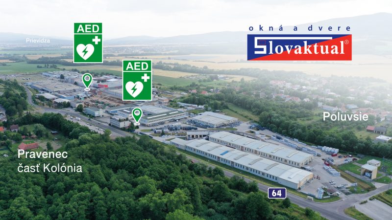 Umiestnenie AED prístrojov v areáli spoločnosti Slovaktual