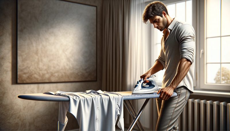 Muž sa chystá žehliť košeľu